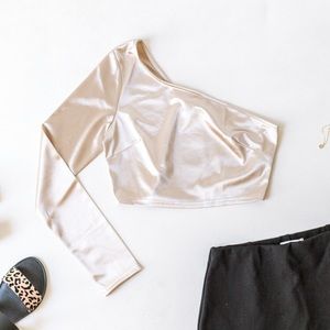 Champagne Satin One Shoulder Crop Top